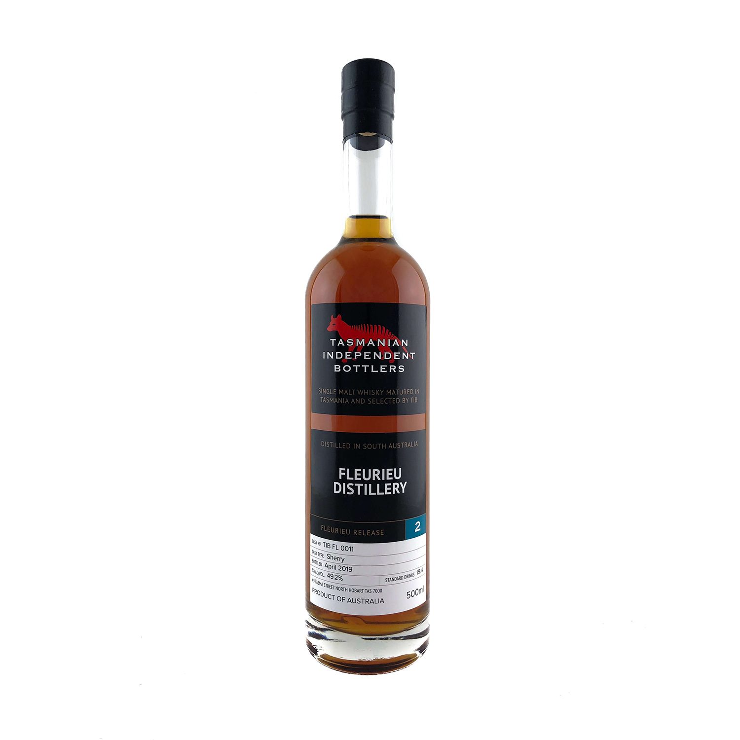 Tasmanian Independent Bottlers. TIB Cask FL0011 Sherry Cask Single Malt Whisky 500ml 49.2%